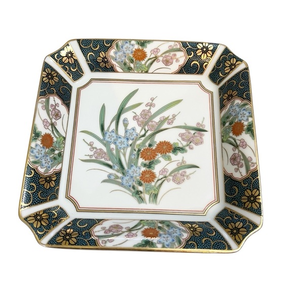 Vintage Otagiri Japan Porcelain Plate | 6” Square Floral Dish with Gold Trim - Picture 1 of 7